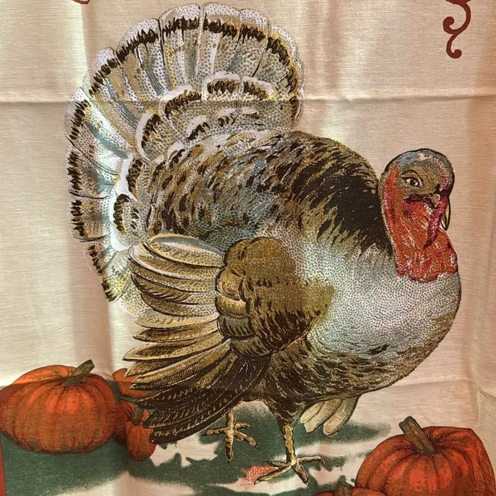NWOT Williams Sonoma Thanksgiving Greetings Turkey Fall Cotton Linen Towel NEW